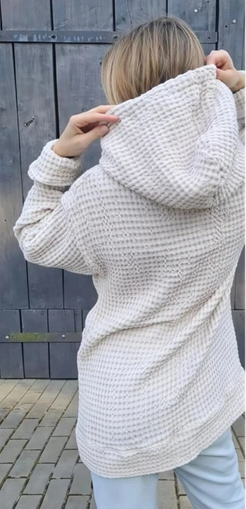 BLUZA lniano-bawełniana Z KAPTUREM, kremowy beż z naturalnym kapturem UNISEX S/M