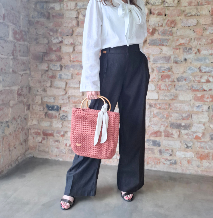 Spodnie Lniane damskie, PALLAZZO z zakładkami, czarne - rozmiar M