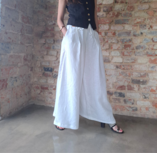 Spódnico-spodnie lniane, SZEROKIE białe - rozmiar S/M
