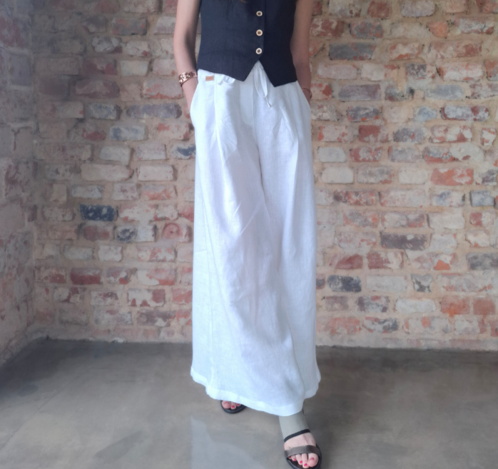 Spódnico-spodnie lniane, SZEROKIE białe - rozmiar S/M