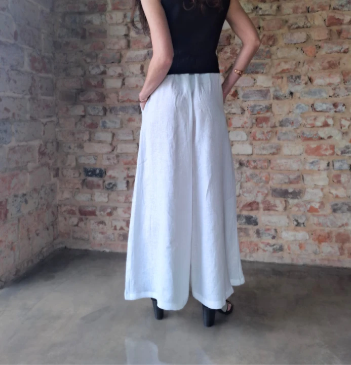 Spódnico-spodnie lniane, SZEROKIE białe - rozmiar S/M