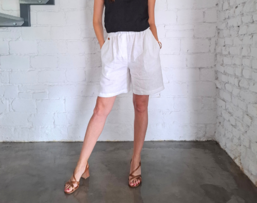 Szorty LNIANE, spodenki damskie LEN 100% - BIAŁE, rozmiar S/M
