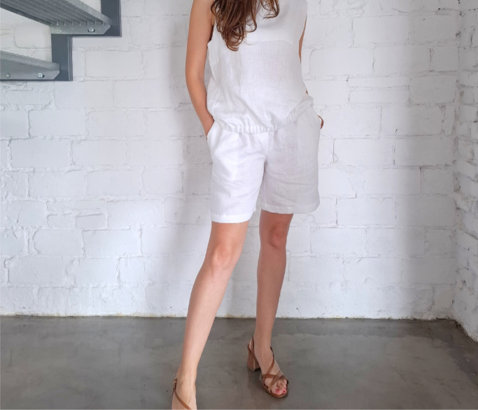 Szorty LNIANE, spodenki damskie LEN 100% - BIAŁE, rozmiar S/M