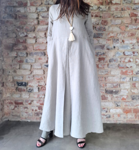 Suknia Lniana AMISZKA, maxi z zakładką - rozmiar S/M