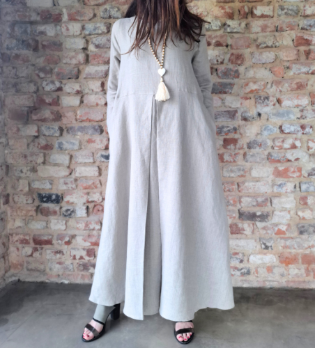 Suknia Lniana AMISZKA, maxi z zakładką - rozmiar L/XL