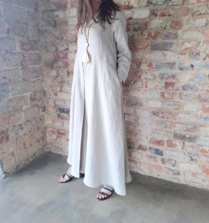 Suknia Lniana AMISZKA, maxi z zakładką - rozmiar L/XL