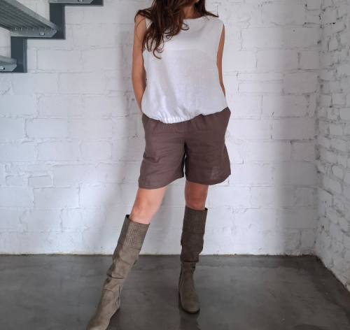 BLUZKA lniana bez rękawów, TOP LNIANY damski - rozmiar S/M, LEN 100% , BIAŁA