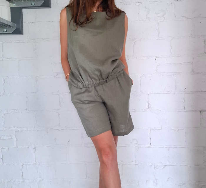 BLUZKA lniana bez rękawów, TOP LNIANY damski - rozmiar S/M, LEN 100% , ZIELEŃ AWOKADO