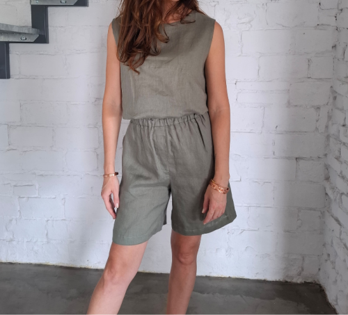 BLUZKA lniana bez rękawów, TOP LNIANY damski - rozmiar S/M, LEN 100% , ZIELEŃ AWOKADO