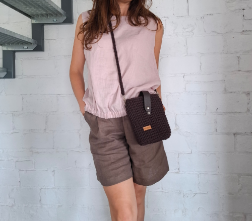 BLUZKA lniana bez rękawów, TOP LNIANY damski - rozmiar S/M, LEN 100% , MGLISTY RÓŻ