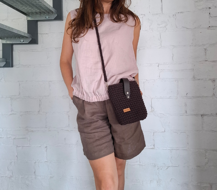 BLUZKA lniana bez rękawów, TOP LNIANY damski - rozmiar S/M, LEN 100% , MGLISTY RÓŻ