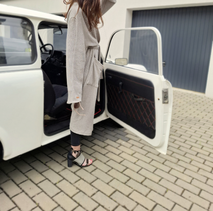 Płaszcz, Kardigan damski, naturalny beż LEN 100% - rozmiar uniwersalny