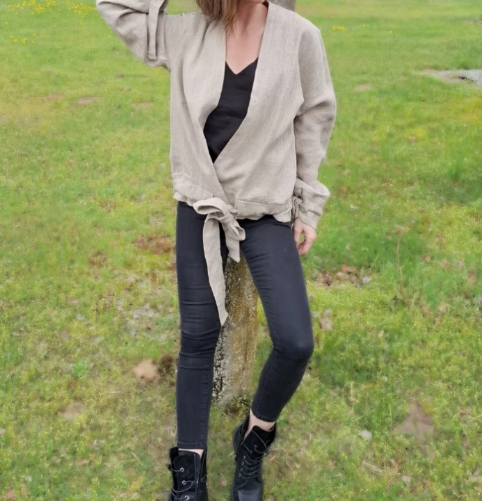 Kurtka, Żakiet damski, naturalny beż LEN 100% - rozmiar uniwersalny