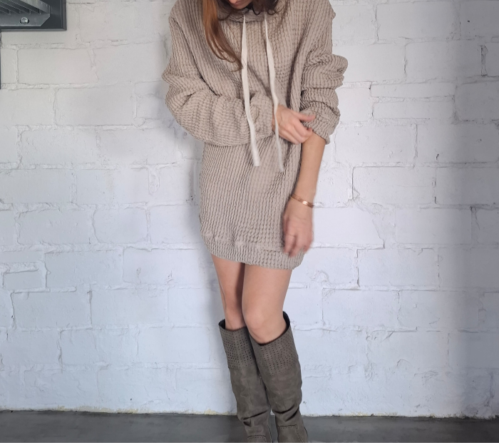 BLUZA lniano-bawełniana Z KAPTUREM, szara z naturalnym kapturem UNISEX S/M