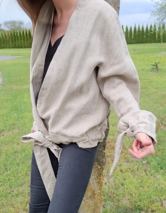 Kurtka, Żakiet damski, naturalny beż LEN 100% - rozmiar uniwersalny