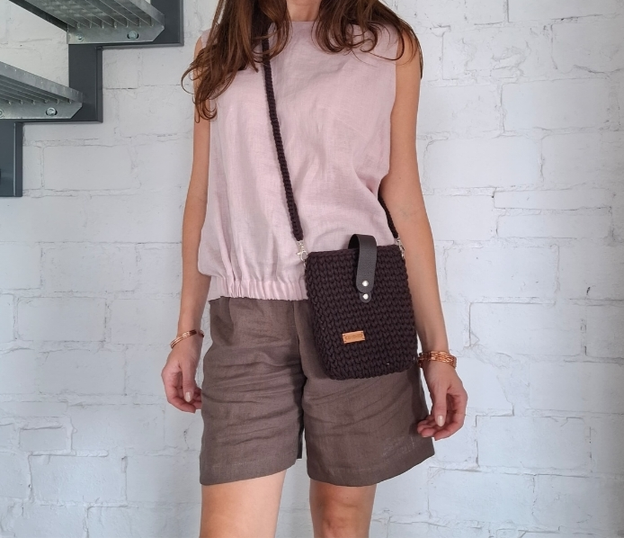 BLUZKA lniana bez rękawów, TOP LNIANY damski - rozmiar S/M, LEN 100% , MGLISTY RÓŻ