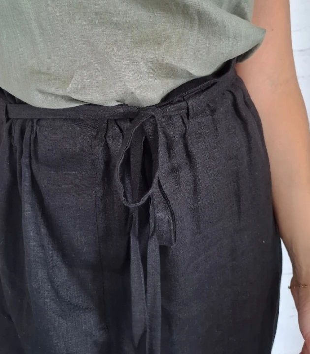 Spodnie Lniane damskie, BARELL na gumce, czarne - rozmiar S/M