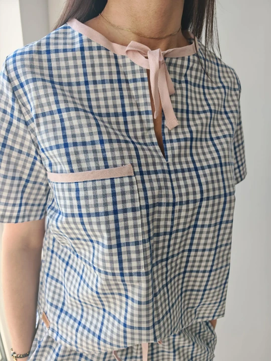 Piżama damska z tkaniny lniano-bawełnianej - M/L