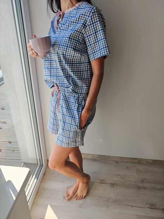 Piżama damska z tkaniny lniano-bawełnianej - M/L