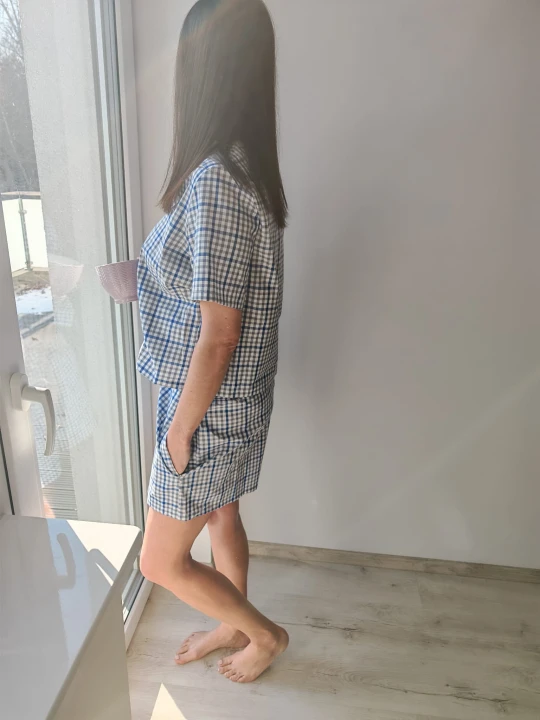 Piżama damska z tkaniny lniano-bawełnianej - M/L