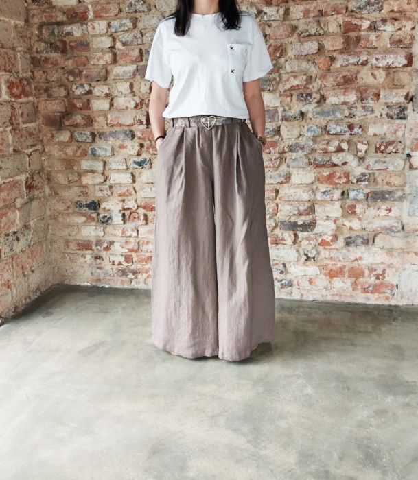 Spódnico- spodnie z zakładkami 100% len- S/M/L czekoladowy brąz