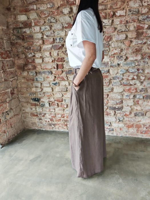 Spódnico- spodnie z zakładkami 100% len- S/M/L czekoladowy brąz