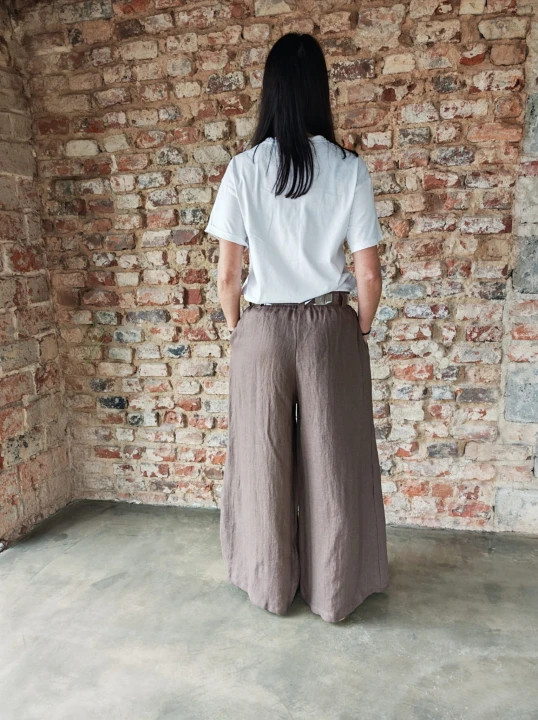 Spódnico- spodnie z zakładkami 100% len- S/M/L czekoladowy brąz