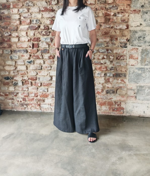 Spódnico- spodnie z zakładkami 100% len- S/M/L czarne