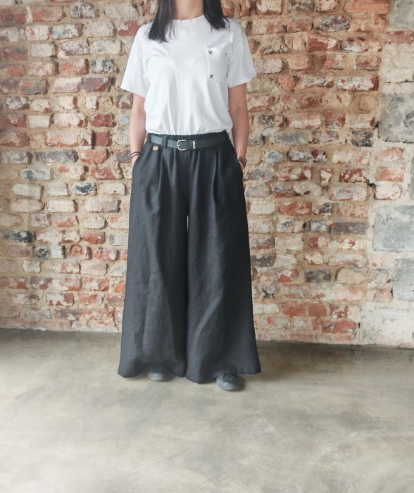 Spódnico- spodnie z zakładkami 100% len- S/M/L czarne