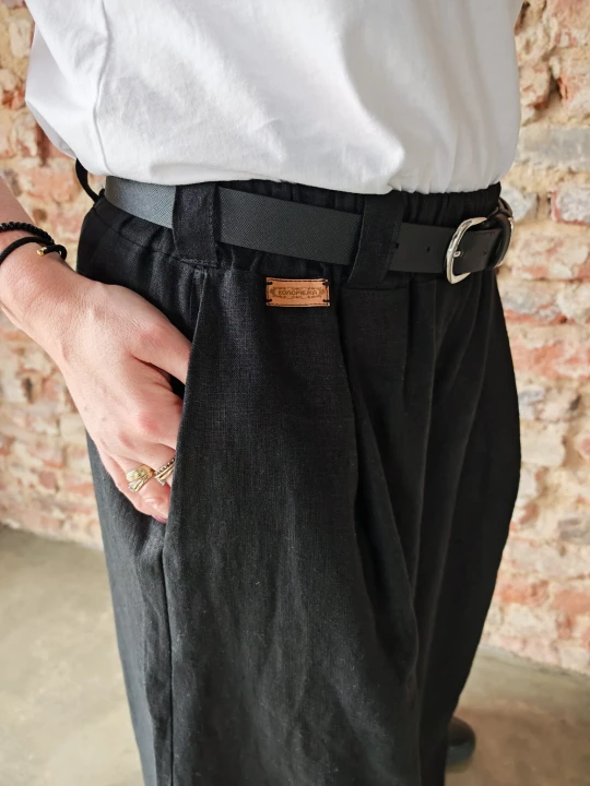 Spódnico- spodnie z zakładkami 100% len- S/M/L czarne