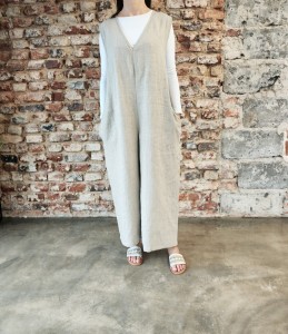 Ogrodniczki damskie 100% len- Oversize naturalny beż