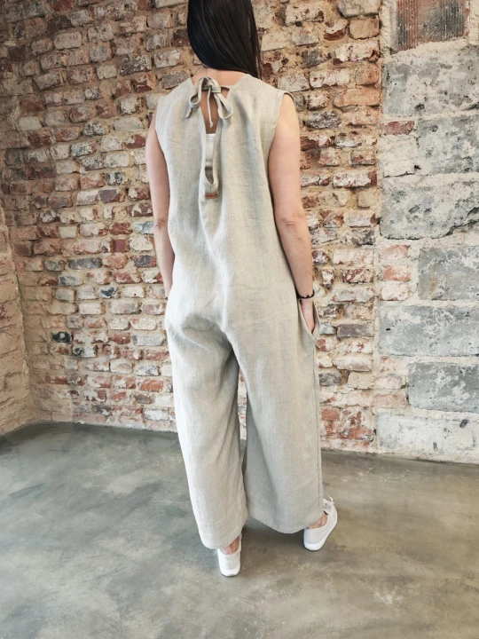 Ogrodniczki damskie 100% len- Oversize naturalny beż