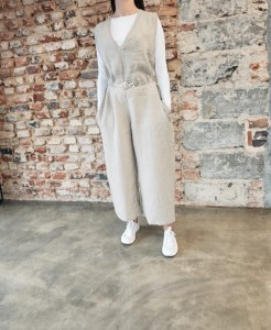Ogrodniczki damskie 100% len- Oversize naturalny beż