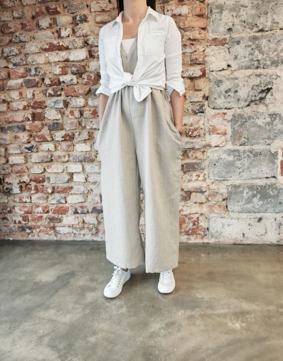 Ogrodniczki damskie 100% len- Oversize naturalny beż