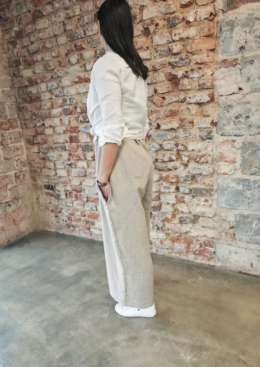 Ogrodniczki damskie 100% len- Oversize naturalny beż