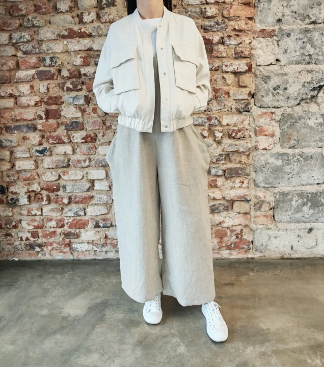 Ogrodniczki damskie 100% len- Oversize naturalny beż