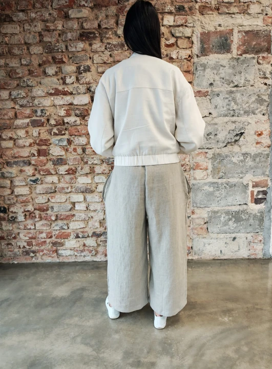 Ogrodniczki damskie 100% len- Oversize naturalny beż