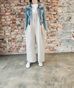 Ogrodniczki damskie 100% len- Oversize naturalny beż