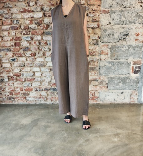 Ogrodniczki damskie 100% len- Oversize czekoladowy brąz