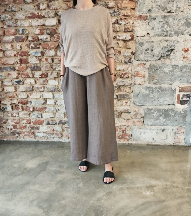 Ogrodniczki damskie 100% len- Oversize czekoladowy brąz