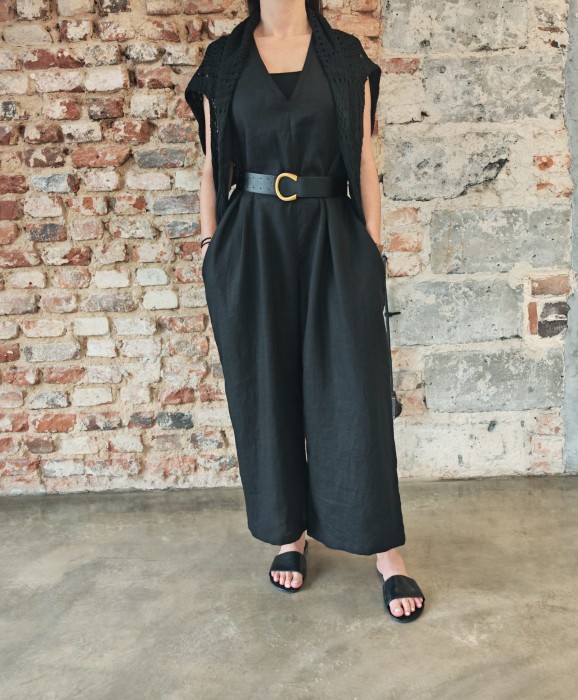 Ogrodniczki damskie 100% len- Oversize czarne