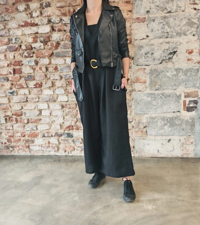 Ogrodniczki damskie 100% len- Oversize czarne