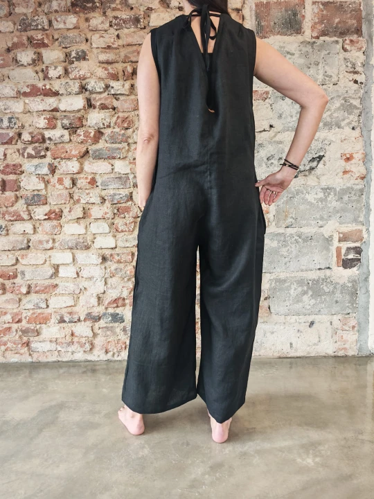 Ogrodniczki damskie 100% len- Oversize czarne