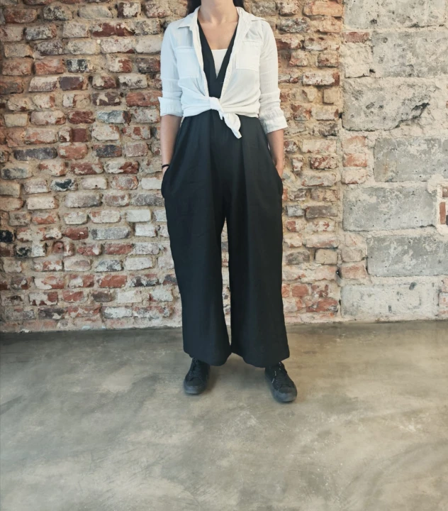 Ogrodniczki damskie 100% len- Oversize czarne