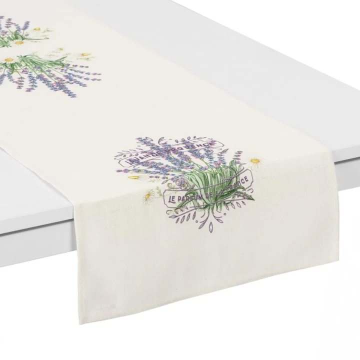 Lniany Bieżnik - wzór LAWENDA 37 x 150