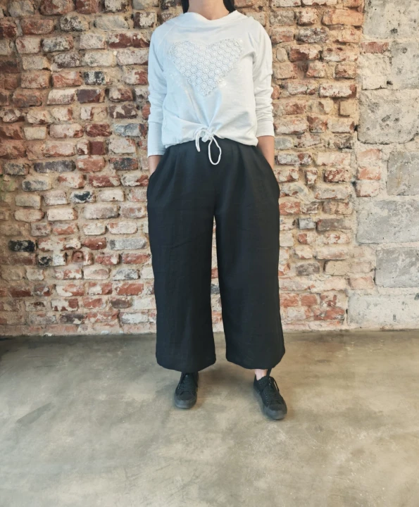 Ogrodniczki damskie 100% len- Oversize czarne