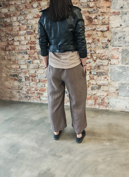 Ogrodniczki damskie 100% len- Oversize czekoladowy brąz