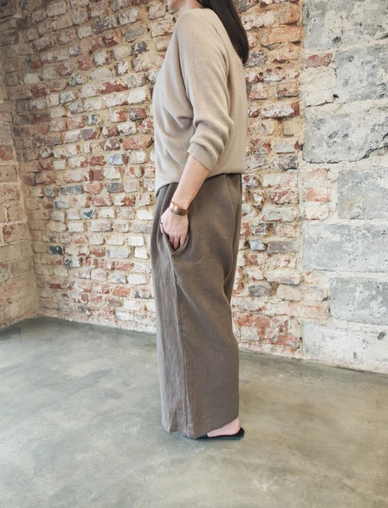 Ogrodniczki damskie 100% len- Oversize czekoladowy brąz