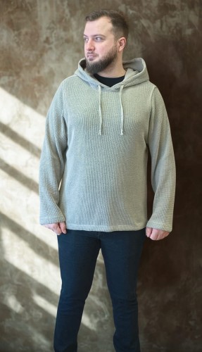 Sweter męski z kapturem 100% len -M/L małe XL