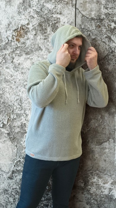 Sweter męski z kapturem 100% len -M/L małe XL